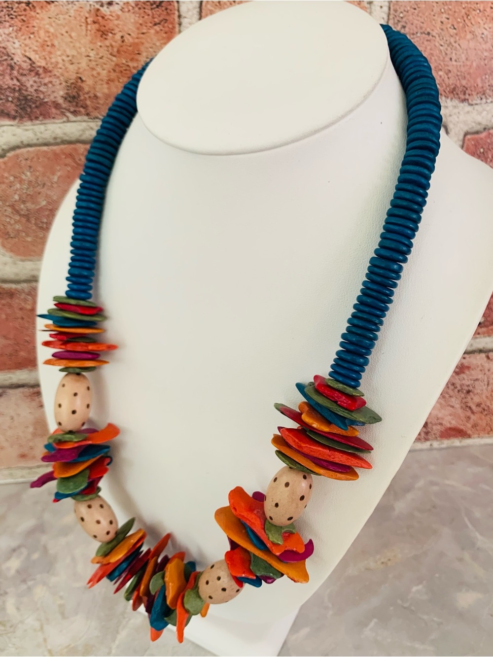 Hand Crafted Boho Wood Bead Necklace View 5
